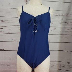 Time‎ and Tru Royal Blue Lace Up One Pc Swimsuit